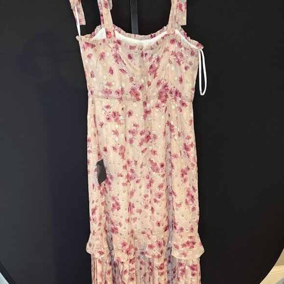 Lulu's Terrace Views Taupe Floral Print Tiered Midi Dress - Picture 6 of 8